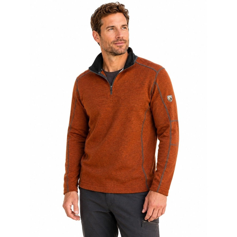 Kuhl Revel 1/4 Zip Fleece Sweater Men's XL Orange Mock Neck Knit Pullover Hiking